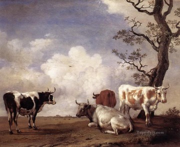 羊飼い Painting - 4頭の雄牛の羊
